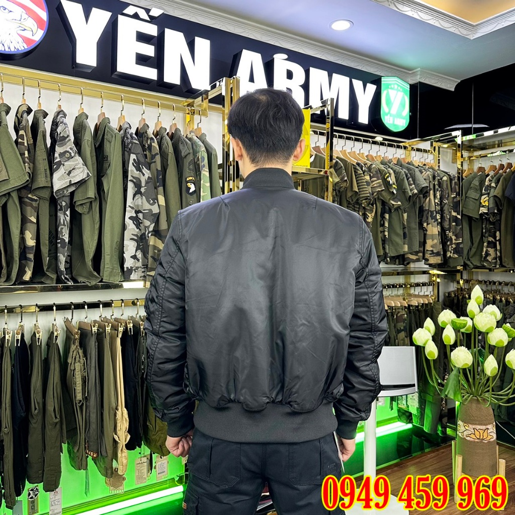 Áo Khoác Pilot Bomber Lính Nam Trơn Chần Bông Màu Xanh Rêu / Đen - Mã MA-1