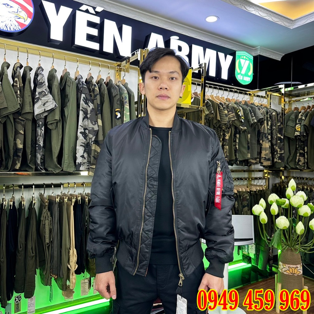 Áo Khoác Pilot Bomber Lính Nam Trơn Chần Bông Màu Xanh Rêu / Đen - Mã MA-1
