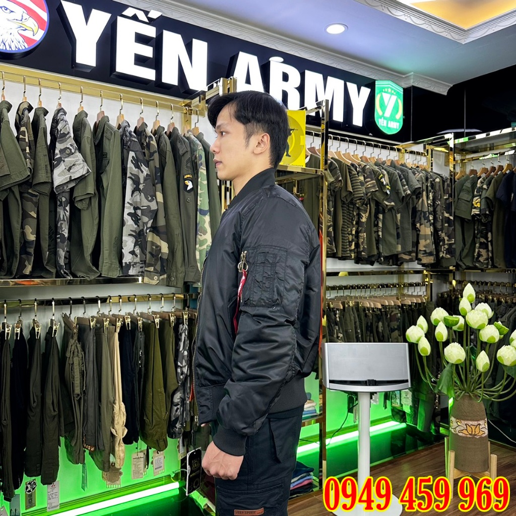 Áo Khoác Pilot Bomber Lính Nam Trơn Chần Bông Màu Xanh Rêu / Đen - Mã MA-1