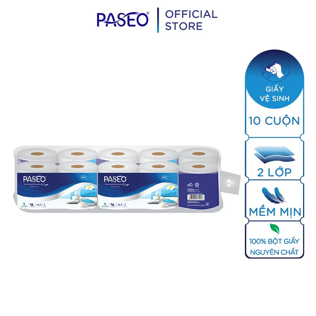 Giấy vệ sinh Paseo 10 cuộn 2 lớp (10 cuộn/lốc, 10 lốc/thùng)