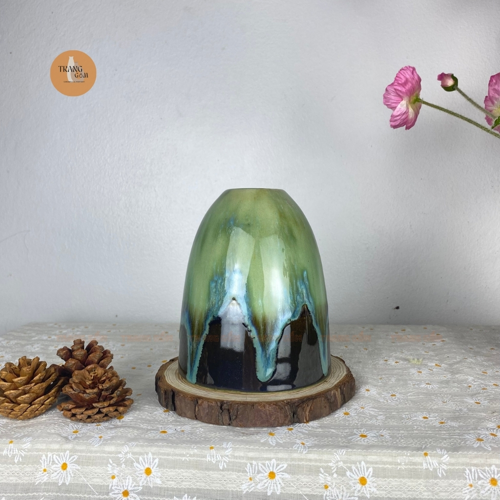 Bình hoa, lọ hoa gốm Bát Tràng dáng chuông mini cắm hoa, decor cực đẹp - Trang Gốm TG108