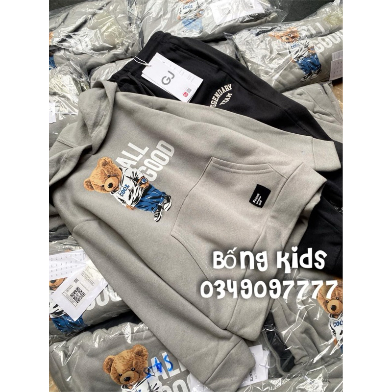Bộ Hoodie Bé Trai Gấu Xám Đen GÊ