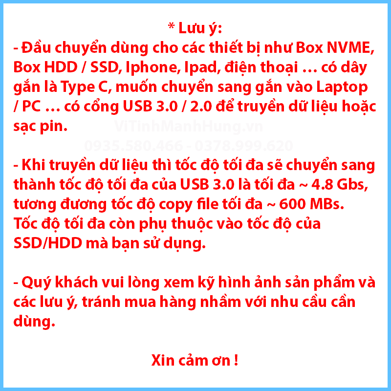 Đầu chuyển USB 3.0  sang Type C , USB 3.0 to Type C, dùng cho Box NVME, Box SSD/HDD, Iphone, Ipad…