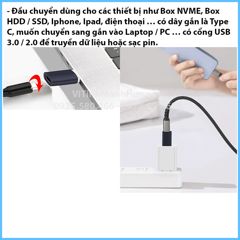 Đầu chuyển USB 3.0  sang Type C , USB 3.0 to Type C, dùng cho Box NVME, Box SSD/HDD, Iphone, Ipad…