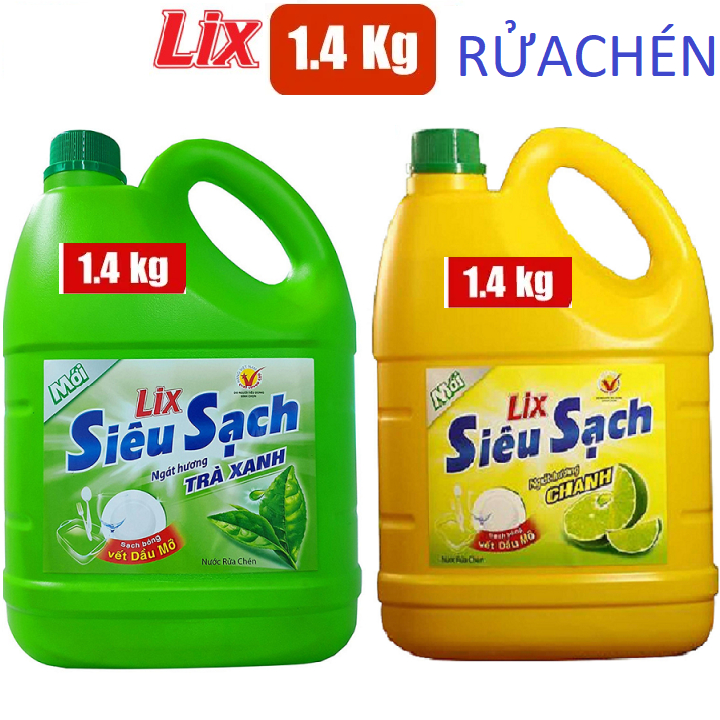 Nước rửa chén Lix 1.4kg trà xanh nước rửa chén Lix 1.4kg hương chanh rửa chén Lix siêu sạch
