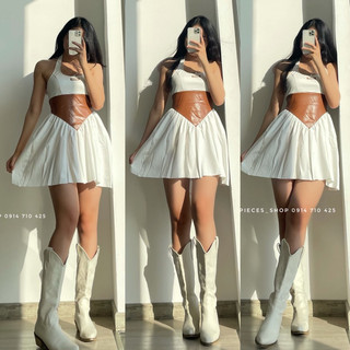 ✅Dress yếm trắng nâu - SP003456