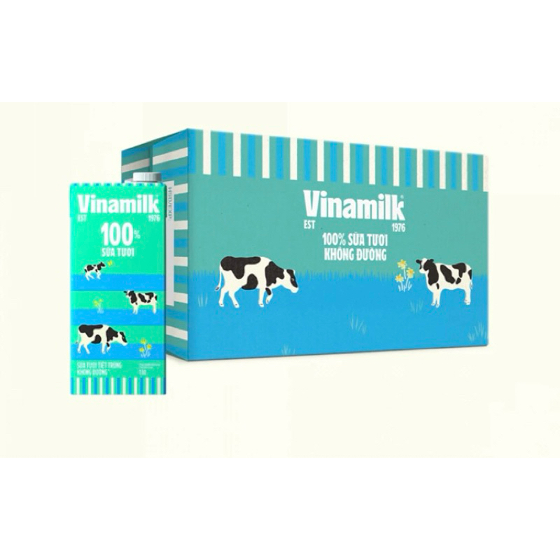 Thùng 12 Hộp Sữa tươi tiệt trùng Vinamilk 100% Không đường / Có Đường / Ít Đường Hộp giấy 1L