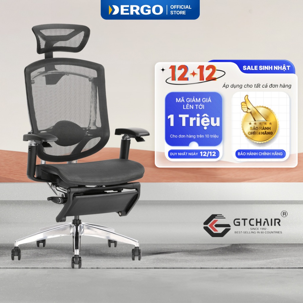 Ghế Công Thái Học Ergonomic GTChair Marrit X With Footrest - Bản Tay 5D Kèm Gác Chân