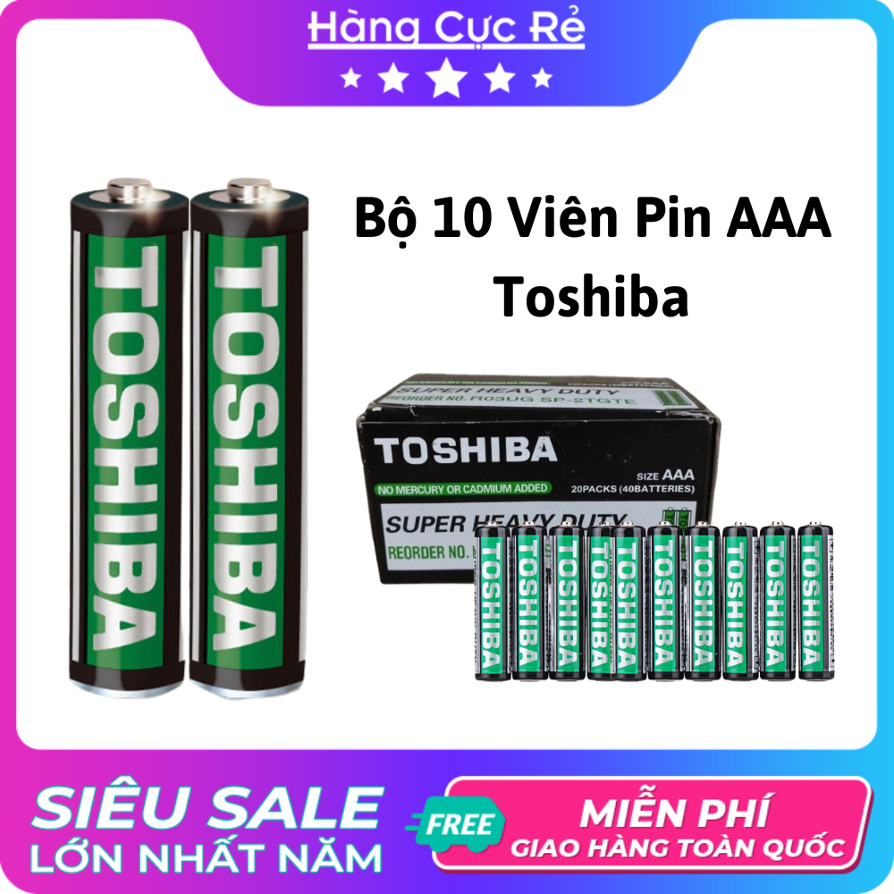 Bộ 10 viên pin tiểu Toshiba AAA / 3A chính hãng 1.5V, pin con ó, pin số 7 - Shop Hàng Cực Rẻ