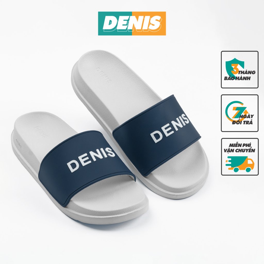 Dép quai ngang Denis Unisex Slipper Quai Xanh Biển Chữ Trắng DN03