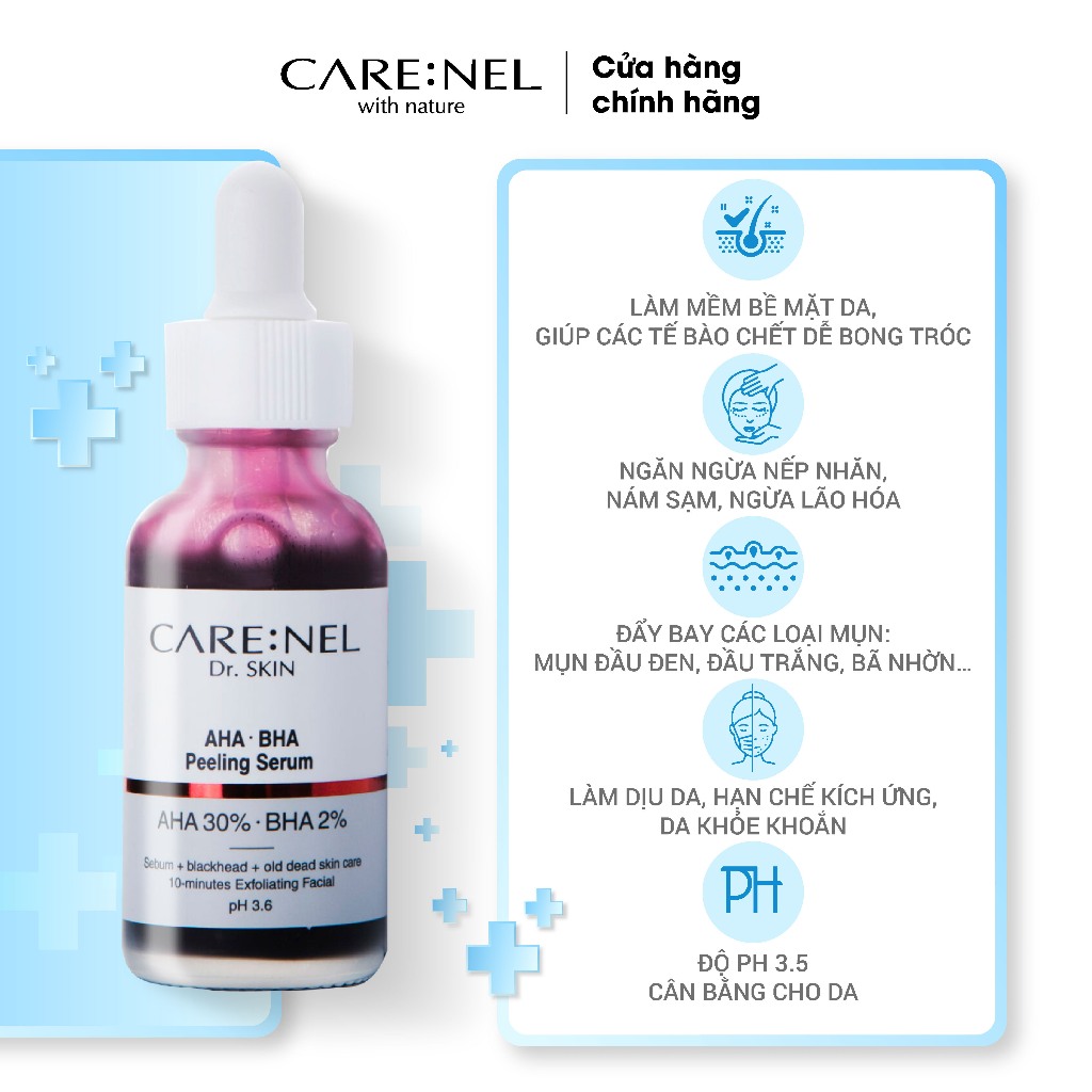 Tinh chất tẩy tế bào chết giảm mụn đầu đen CARE:NEL AHA BHA PEELING SERUM 30ml