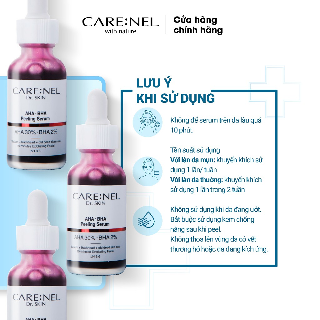 Serum tẩy tế bào chết giảm mụn đầu đen chăm sóc da mặt CARE:NEL AHA BHA PEELING SERUM 30ml