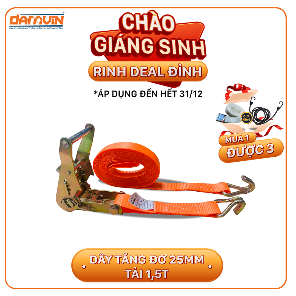 Dây Cảo Chằng Hàng Tăng Đơ DARAVIN Bản 25mm Tải 1,5 Tấn Móc J Với Chất Liệu 100% Polyester Siêu Bền Dài 3M DCHDNJ7