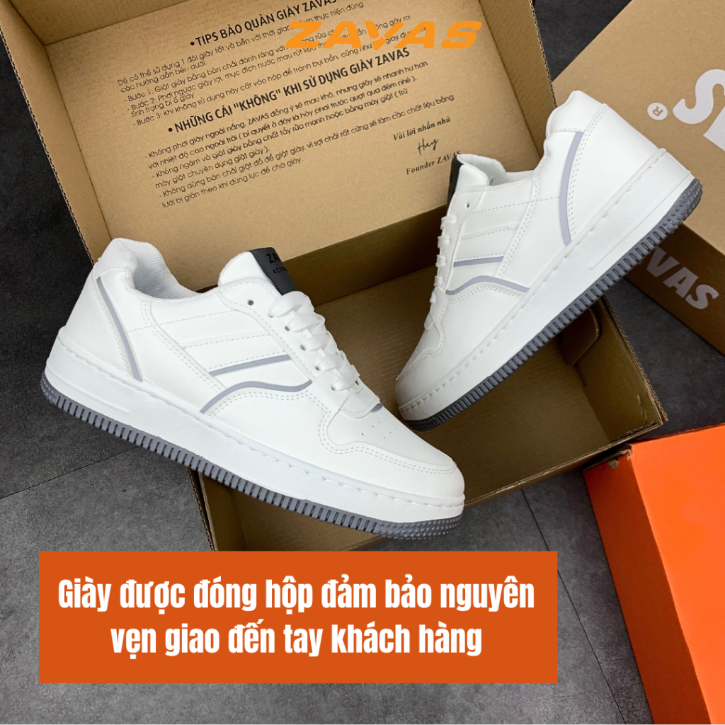 Giày thể thao nam sneaker trắng ZAVAS bằng da thời trang form giày gọn gàng dễ mặc đồ tôn dáng - Z69