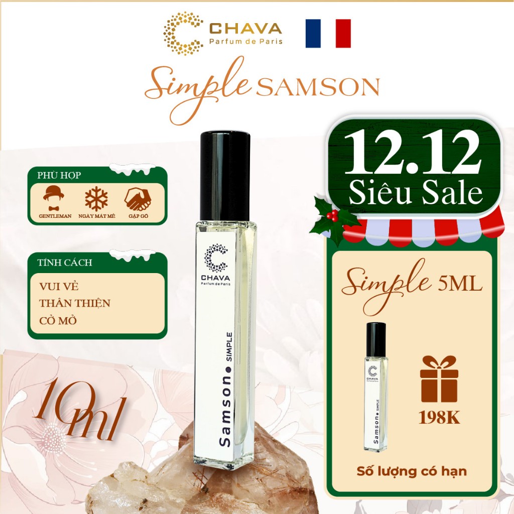 Nước Hoa Unisex - Nước Hoa CHAVA SAMSON Simple 10ml Chính Hãng - Theo Tiêu Chuẩn Pháp
