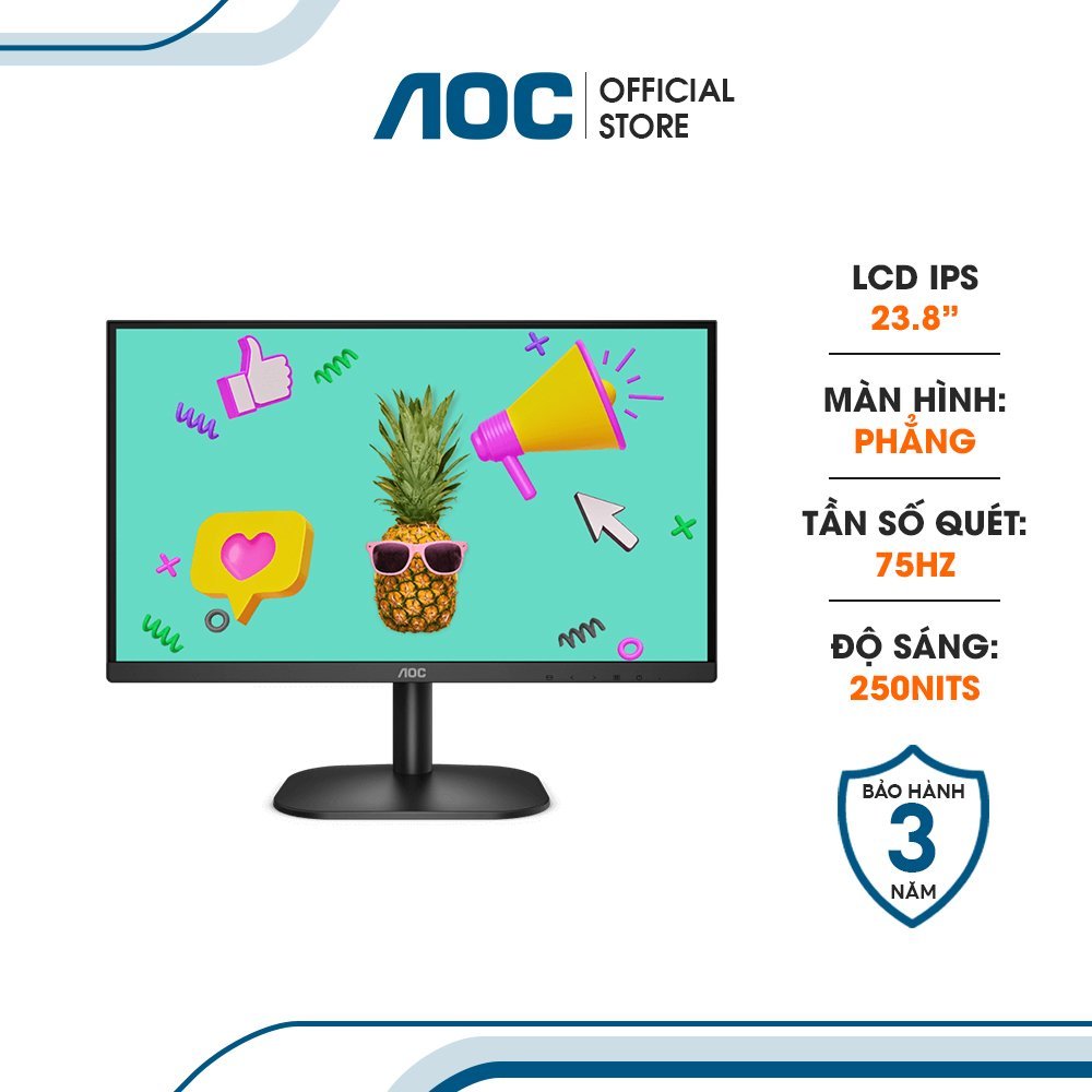Màn hình LCD AOC 24B2XHM/74 23.8'' I Full HD I VA I 75HZ I 6MS I HDMI I VGA
