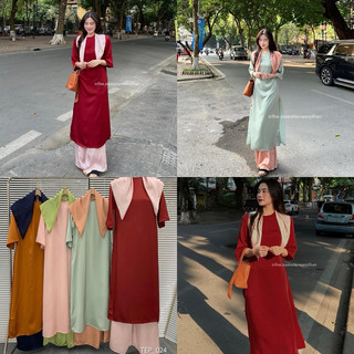 Áo dài lụa kèm khăn cùng màu quần adlkkc