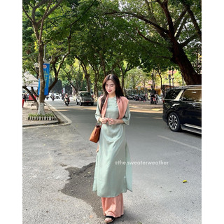[ẢNH THẬT] ÁO DÀI LỤA KÈM KHĂN CÙNG MÀU QUẦN ADLKKC