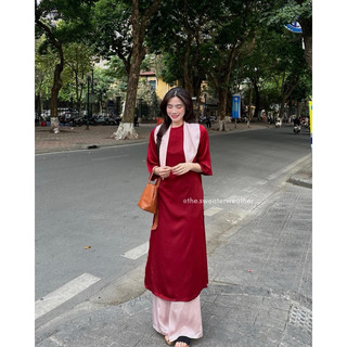 [ẢNH THẬT] ÁO DÀI LỤA KÈM KHĂN CÙNG MÀU QUẦN ADLKKC