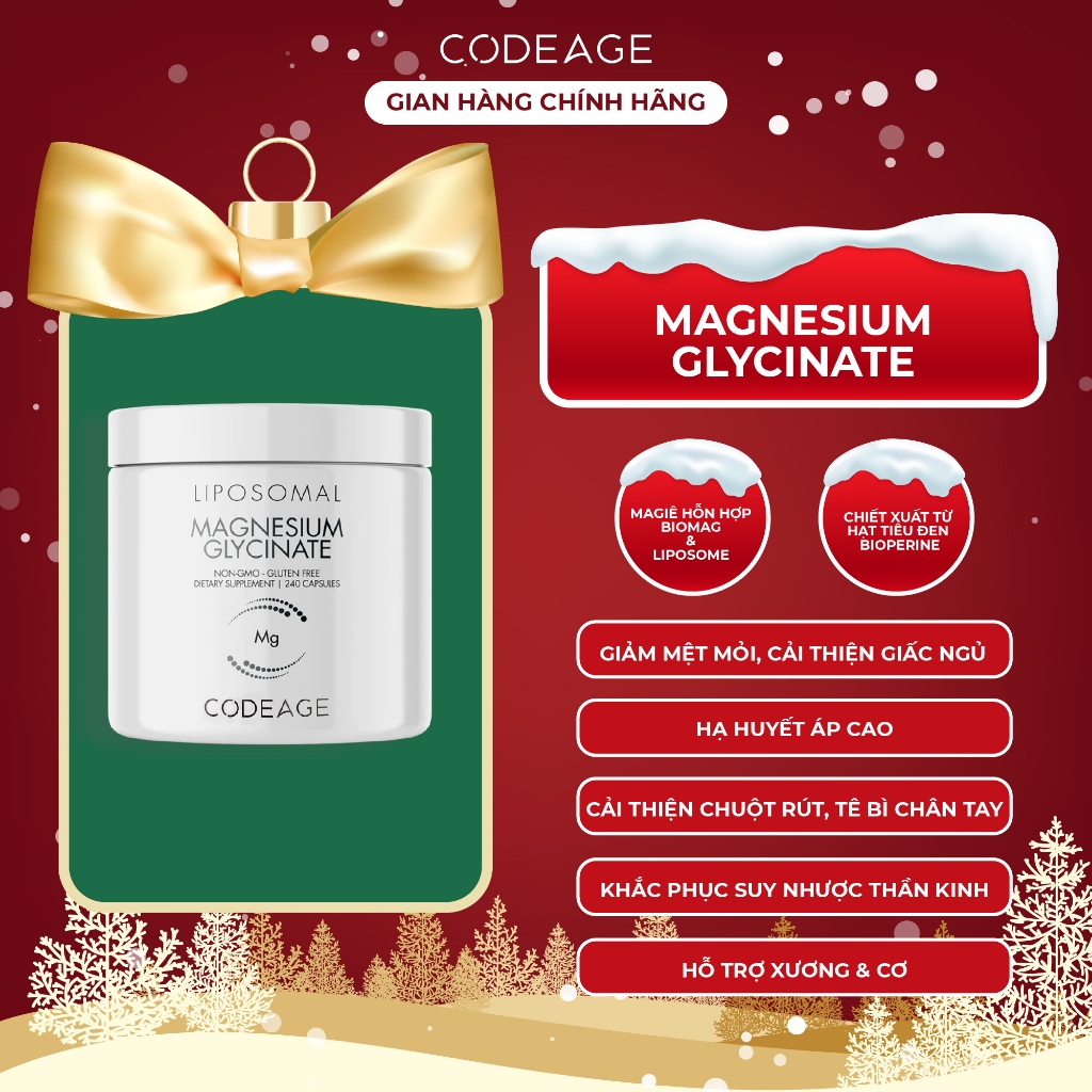 Viên uống tăng hiệu suất thể thao, cải thiện chức năng hệ thần kinh Codeage - Liposomal Magnesium Glycinate 240 viên