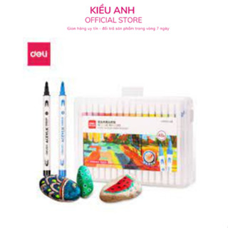 Bút Sơn Acrylic Marker 2 Đầu Cao Cấp Deli - Kèm Hộp Nhựa - 12/24/36/48 Màu Đậm, Đều-VPP Kiều Anh