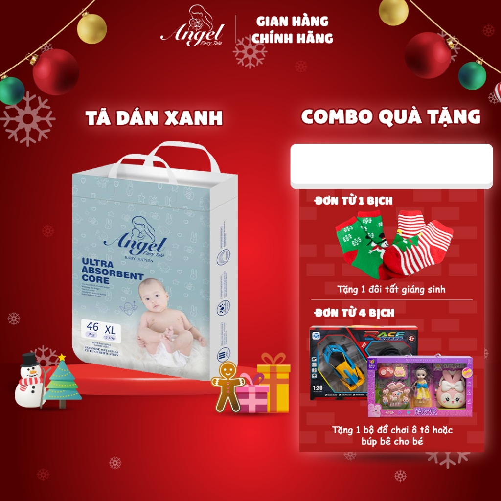 Tã Dán ANGEL Ultra Absorbent Core Size NB62- S58-M54-L50-XL46