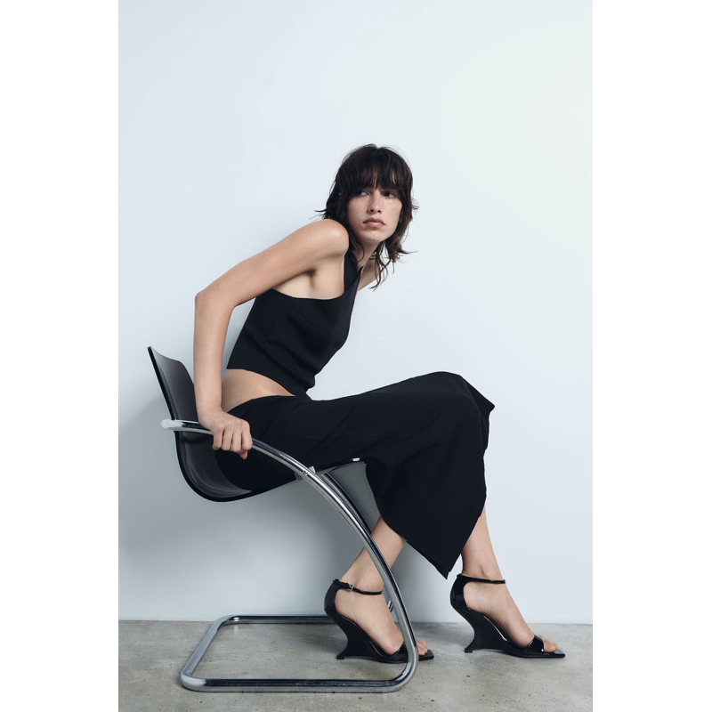 Giày sandal quai ngang da bóng gót xuồng vát