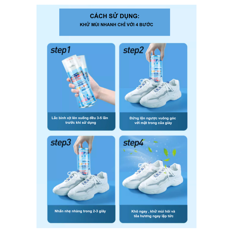 Bình xịt khử mùi hôi giày, hôi chân cao cấp, Chai xịt thơm giày, tất Nano bạc lưu hương kháng khuẩn