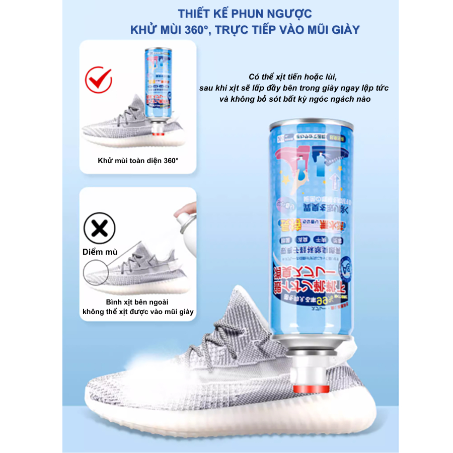 Bình xịt khử mùi hôi giày, hôi chân cao cấp, Chai xịt thơm giày, tất Nano bạc lưu hương kháng khuẩn