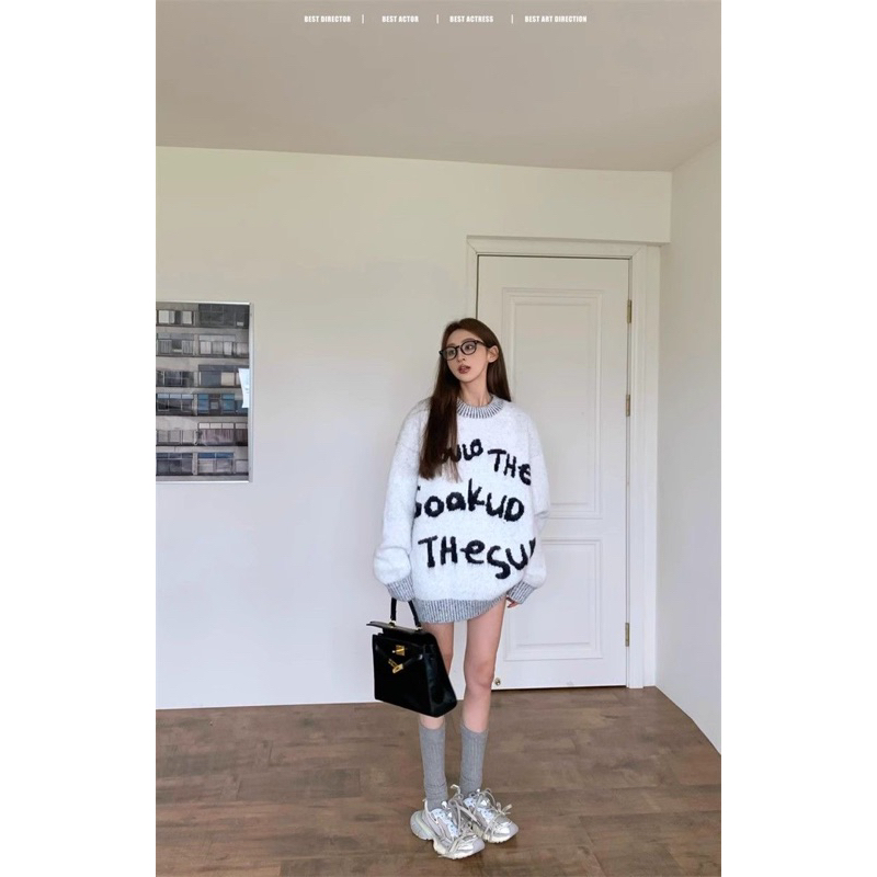 Áo len lông Xám dáng rộng oversize/bigsize Lilis Room