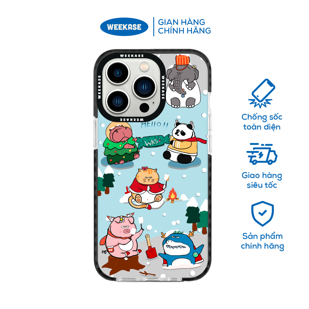 Ốp lưng iPhone viền trắng, đen chống sốc chống va đập Weekase in hình động vật Hờn Zỗi Nghịch tuyết - Màu in cực bền