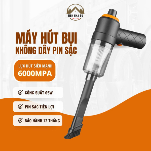 Máy Hút Bụi Mini Cầm Tay Không Dây Lực Hút 6000MPA Nhỏ Gọn, Pin Sạc Tiện Lợi, Lực Hút Siêu Mạnh, Công Suất 60w