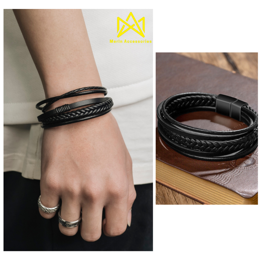 Vòng Tay Nam Lắc Tay Unisex Thời Trang Đeo Tay Nam Nữ Basic Merin Accessories Màu Bạc Đen Titan - Vòng Tay Tổng Hợp
