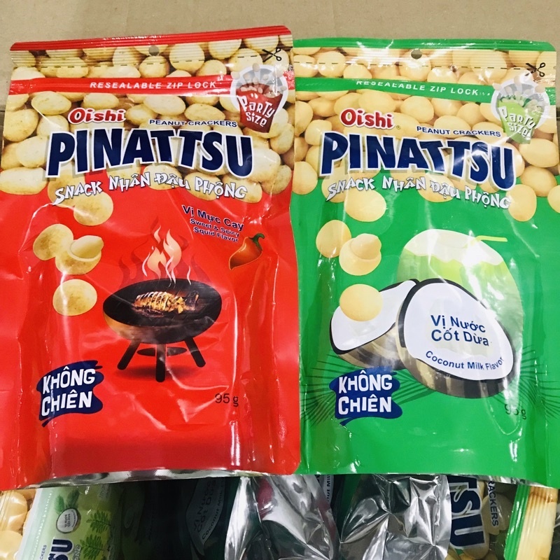 3 gói mixĐậu phộng oishi  pinatsu vị mực cay, vị cốt dừa gói 85g