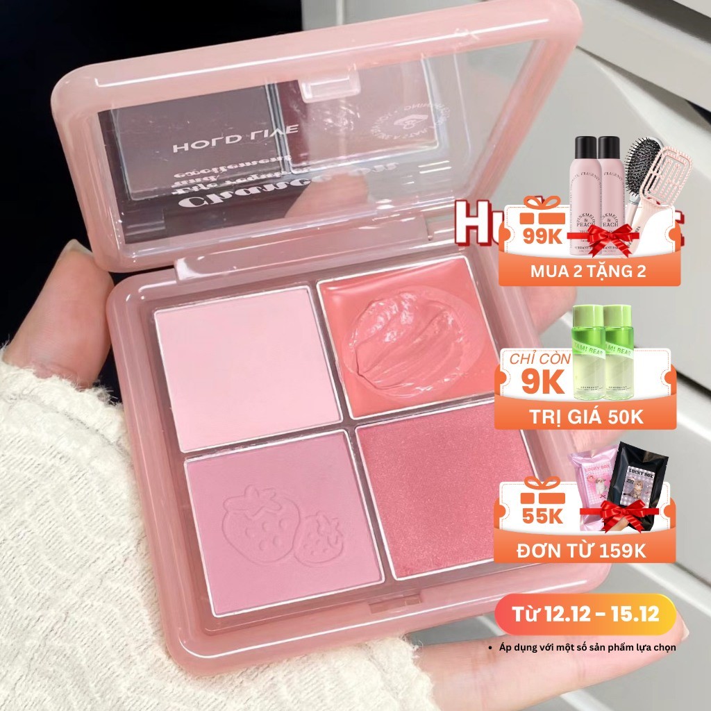 Bảng phấn má 4 màu HOLD LIVE Pink Mist Four Palace Grid Powder Ripple Tulle Powder Blusher HL667 HLIV106 HL707 HLIV110