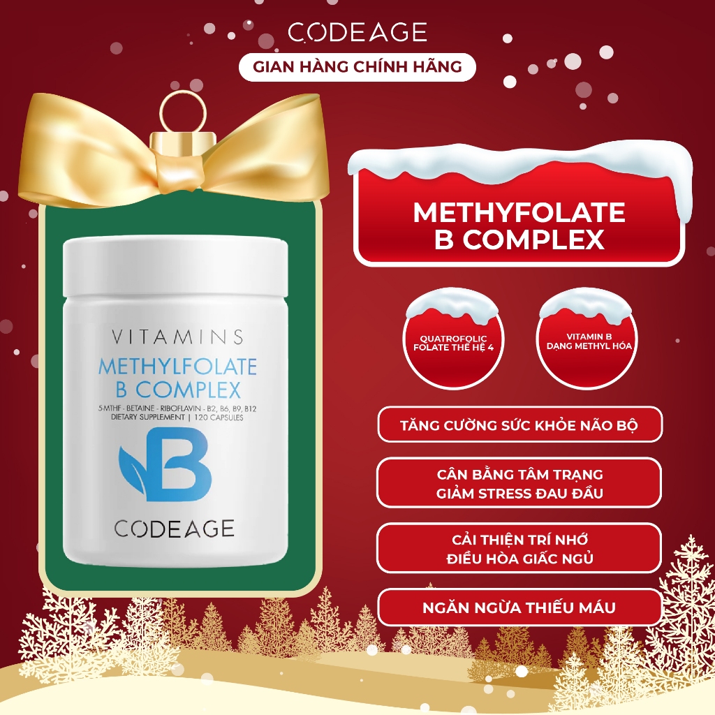 Viên Bổ Não Codeage - Methylfolate B Complex 120 Viên - Giúp Tăng Cường Trí Nhớ Và Cân Bằng Sức Khỏe Tinh Thần