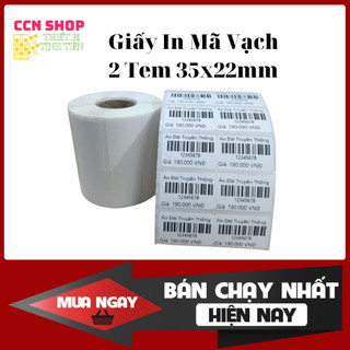 10 Cuộn in tem nhãn sản phẩm - Decal nhiệt 2 hàng tem khổ 35x22 - In mã vạch sản phẩm sắc nét và bền màu