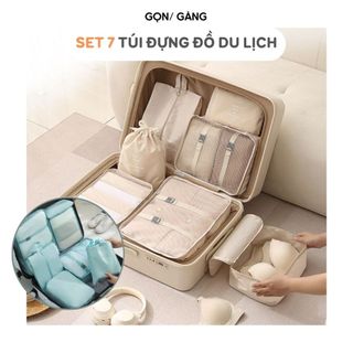 Túi đựng quần áo du lịch set 7 túi có khóa phân loại hành lý vali đựng dày dép mỹ phẩm đồ dùng chống nước Gọn Gàng