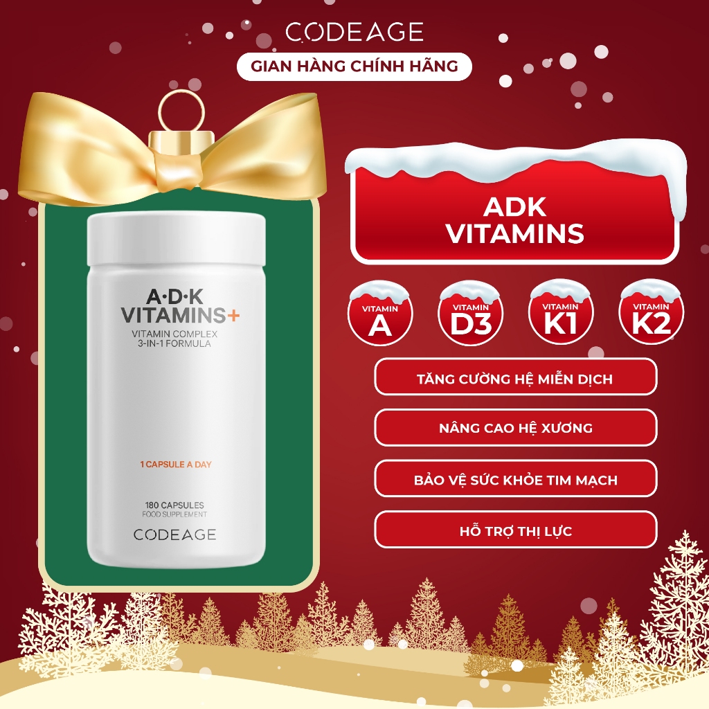 Viên uống vitamin tổng hợp Codeage - ADK VITAMINS 180 viên - bổ sung vitamin A, D,K