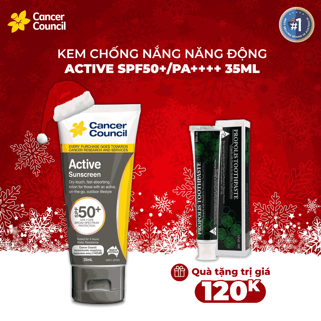 Kem chống nắng năng động Cancer Council Active SPF 50+/PA ++++ 35ml