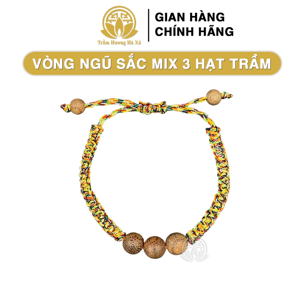 Vòng ngũ sắc mix 3 hạt trầm phong thủy mang lại may mắn tài lộc Trầm Hương Hà Xá