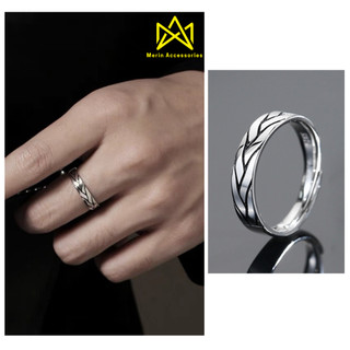 Nhẫn nam nữ màu bạc tròn Stripes Merin Accessories thời trang chất liệu Titan đẹp đơn giản không gỉ - Nhẫn Stripes