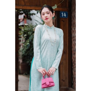 Áo dài cách tân nữ dáng suông xưa gấm tơ hoa thanh liễu tay dài th24