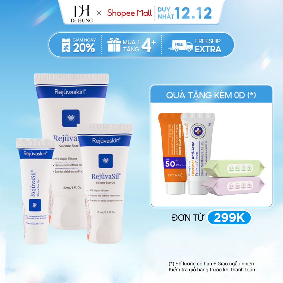Gel ngăn ngừa sẹo và làm xẹp sẹo lồi, sẹo phì đại Rejuvaskin Rejuvasil 10ml/15ml/30ml