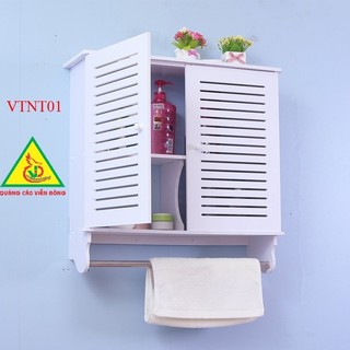 Tủ nhà tắm treo tường 2 cánh lớn VTNT01A - Kệ lắp ráp treo (dán) tường nhà tắm ( 50x40x17cm)