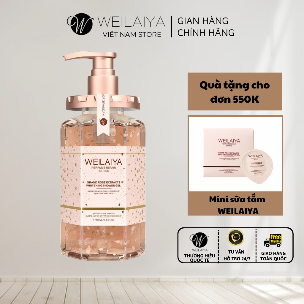 Sữa Tắm Weilaiya Tinh Chất Hoa Trà Và Sữa Tắm Trắng Da Hoa Hồng Damask Weilaiya Thơm Lâu Chính Hãng 450ml