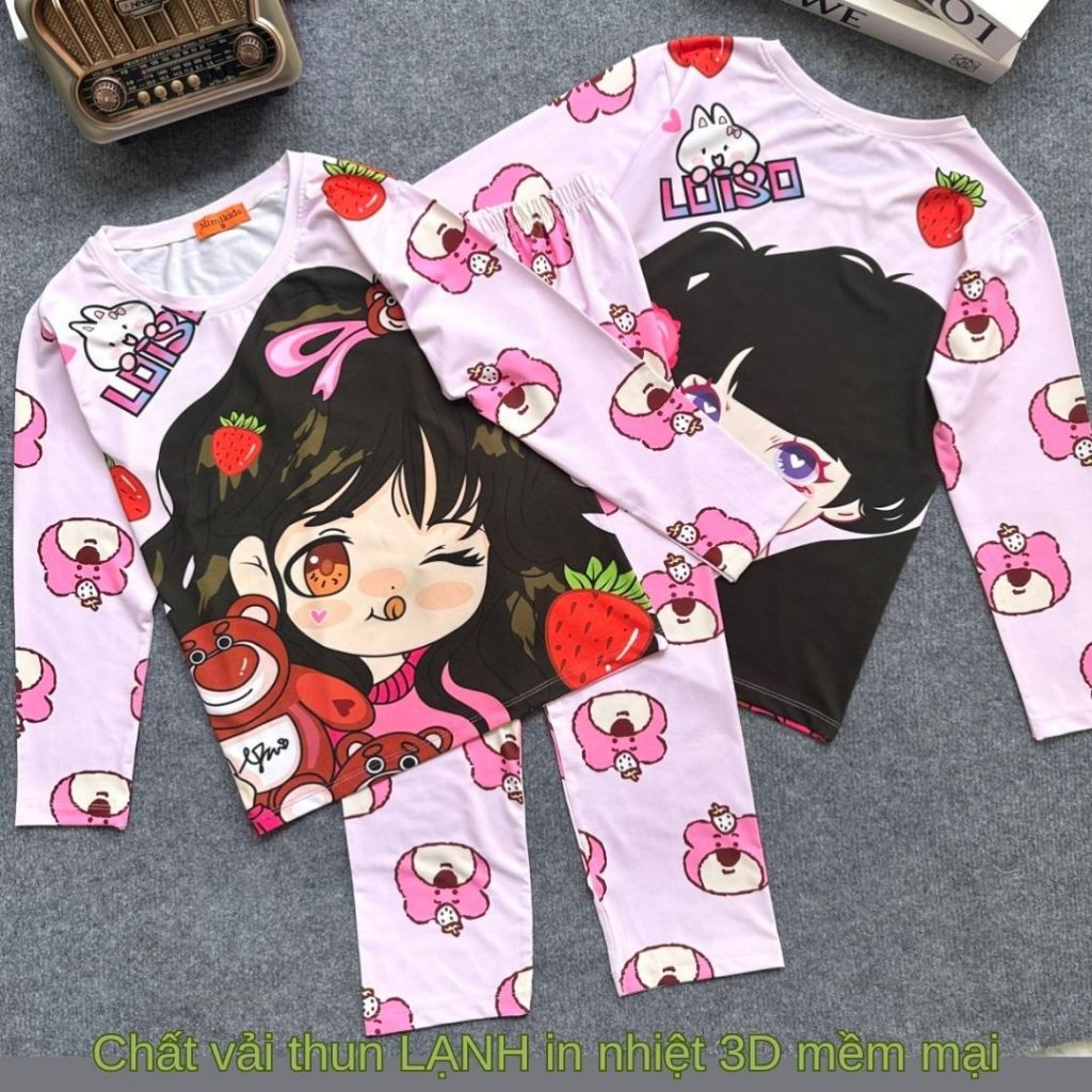 22 đến 45kg Đồ bộ tay dài thun 3D cao cấp cho bé gái size đại D186