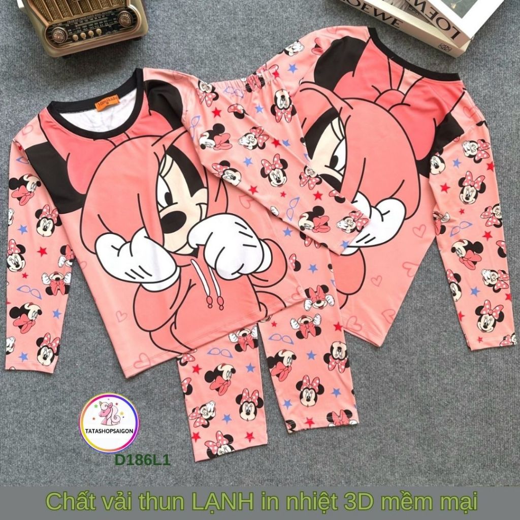 22 đến 45kg Đồ bộ tay dài thun 3D cao cấp cho bé gái size đại D186