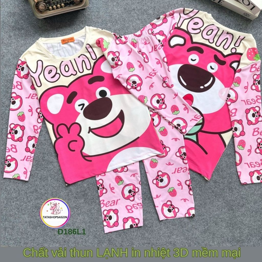 22 đến 45kg Đồ bộ tay dài thun 3D cao cấp cho bé gái size đại D186