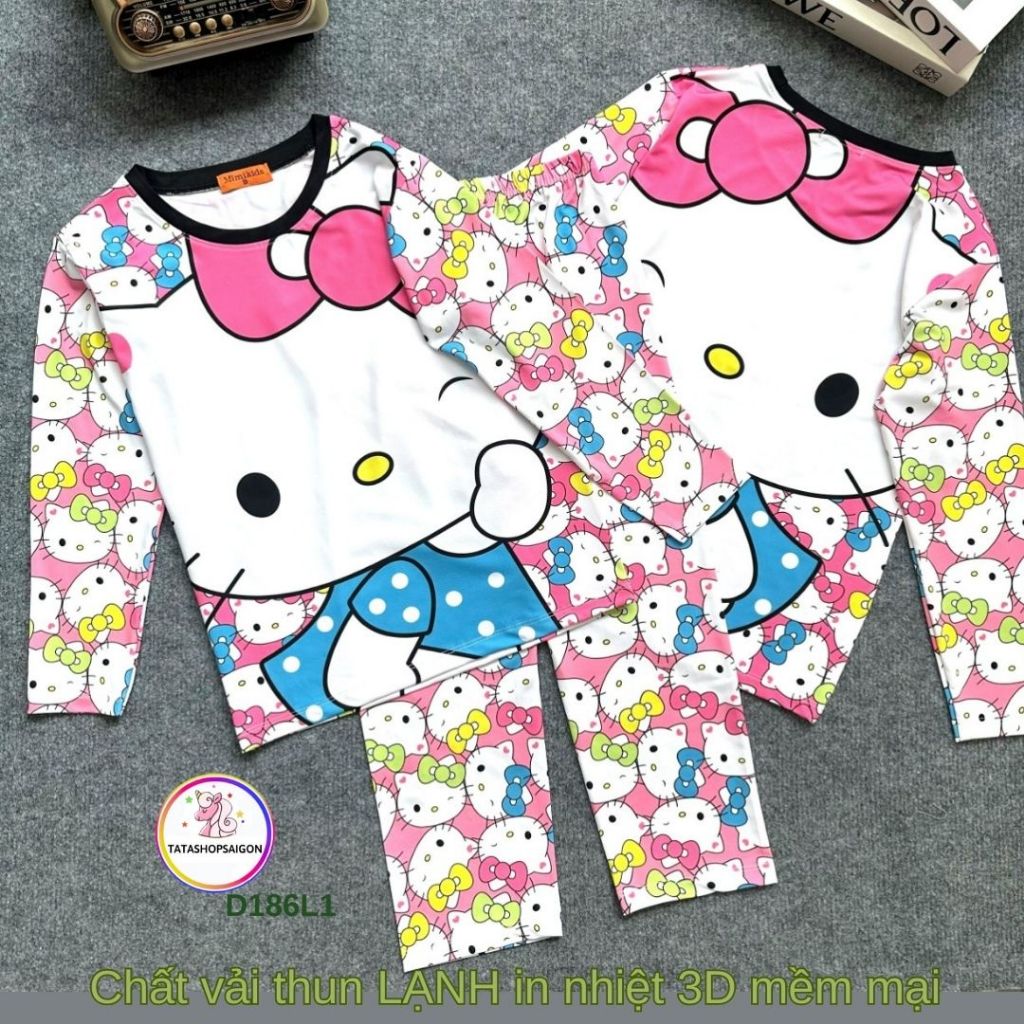 22 đến 45kg Đồ bộ tay dài thun 3D cao cấp cho bé gái size đại D186